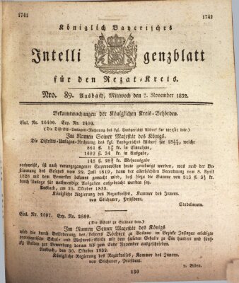 Königlich Bayerisches Intelligenzblatt für den Rezat-Kreis (Ansbacher Intelligenz-Zeitung) Mittwoch 7. November 1832