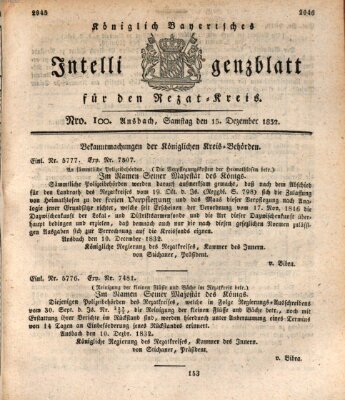 Königlich Bayerisches Intelligenzblatt für den Rezat-Kreis (Ansbacher Intelligenz-Zeitung) Samstag 15. Dezember 1832