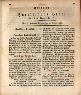 Königlich Bayerisches Intelligenzblatt für den Rezat-Kreis (Ansbacher Intelligenz-Zeitung) Mittwoch 25. Januar 1832