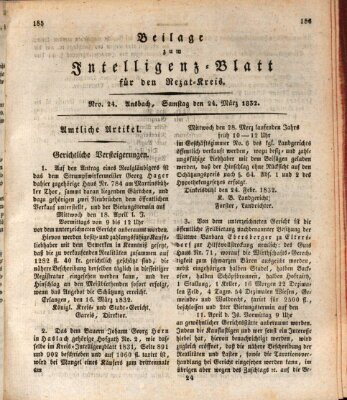 Königlich Bayerisches Intelligenzblatt für den Rezat-Kreis (Ansbacher Intelligenz-Zeitung) Samstag 24. März 1832