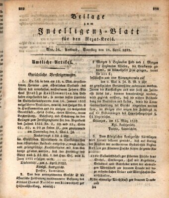 Königlich Bayerisches Intelligenzblatt für den Rezat-Kreis (Ansbacher Intelligenz-Zeitung) Samstag 28. April 1832