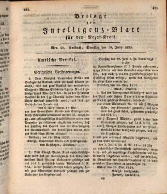 Königlich Bayerisches Intelligenzblatt für den Rezat-Kreis (Ansbacher Intelligenz-Zeitung) Samstag 16. Juni 1832