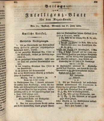 Königlich Bayerisches Intelligenzblatt für den Rezat-Kreis (Ansbacher Intelligenz-Zeitung) Mittwoch 27. Juni 1832