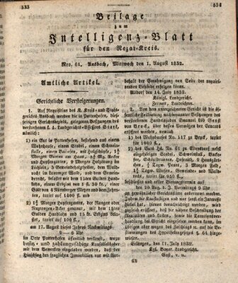 Königlich Bayerisches Intelligenzblatt für den Rezat-Kreis (Ansbacher Intelligenz-Zeitung) Mittwoch 1. August 1832