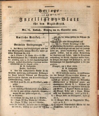 Königlich Bayerisches Intelligenzblatt für den Rezat-Kreis (Ansbacher Intelligenz-Zeitung) Samstag 22. September 1832