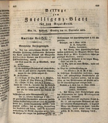 Königlich Bayerisches Intelligenzblatt für den Rezat-Kreis (Ansbacher Intelligenz-Zeitung) Samstag 29. September 1832