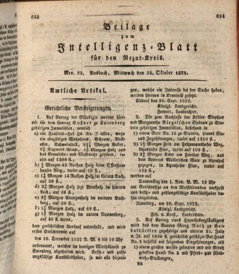 Königlich Bayerisches Intelligenzblatt für den Rezat-Kreis (Ansbacher Intelligenz-Zeitung) Mittwoch 24. Oktober 1832