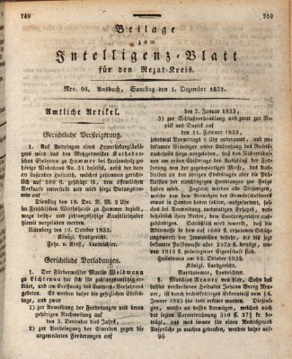 Königlich Bayerisches Intelligenzblatt für den Rezat-Kreis (Ansbacher Intelligenz-Zeitung) Samstag 1. Dezember 1832