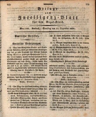 Königlich Bayerisches Intelligenzblatt für den Rezat-Kreis (Ansbacher Intelligenz-Zeitung) Samstag 15. Dezember 1832