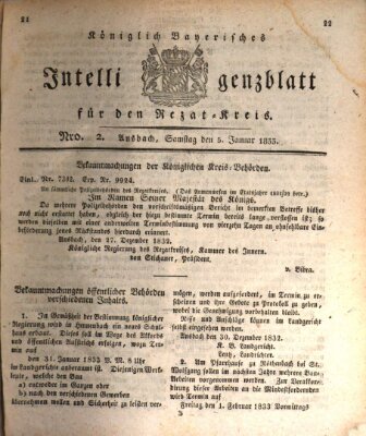 Königlich Bayerisches Intelligenzblatt für den Rezat-Kreis (Ansbacher Intelligenz-Zeitung) Samstag 5. Januar 1833