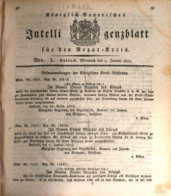 Königlich Bayerisches Intelligenzblatt für den Rezat-Kreis (Ansbacher Intelligenz-Zeitung) Mittwoch 9. Januar 1833