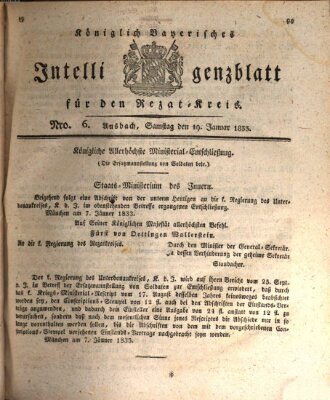 Königlich Bayerisches Intelligenzblatt für den Rezat-Kreis (Ansbacher Intelligenz-Zeitung) Samstag 19. Januar 1833