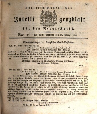 Königlich Bayerisches Intelligenzblatt für den Rezat-Kreis (Ansbacher Intelligenz-Zeitung) Samstag 16. Februar 1833