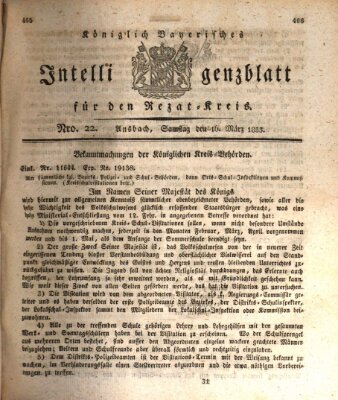 Königlich Bayerisches Intelligenzblatt für den Rezat-Kreis (Ansbacher Intelligenz-Zeitung) Samstag 16. März 1833