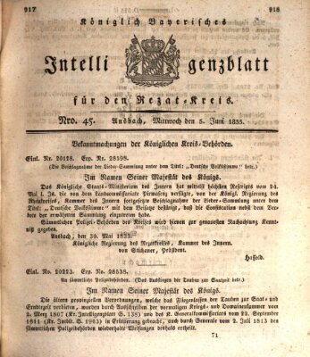 Königlich Bayerisches Intelligenzblatt für den Rezat-Kreis (Ansbacher Intelligenz-Zeitung) Mittwoch 5. Juni 1833