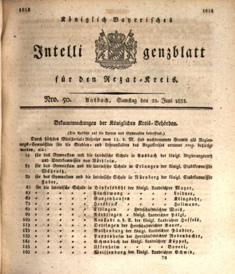 Königlich Bayerisches Intelligenzblatt für den Rezat-Kreis (Ansbacher Intelligenz-Zeitung) Samstag 22. Juni 1833