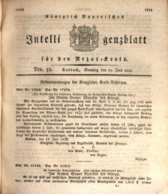 Königlich Bayerisches Intelligenzblatt für den Rezat-Kreis (Ansbacher Intelligenz-Zeitung) Samstag 29. Juni 1833