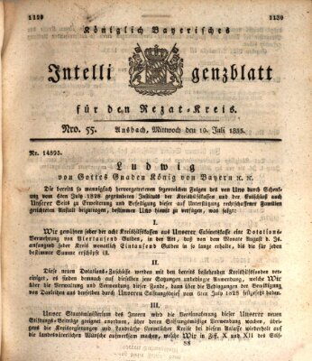 Königlich Bayerisches Intelligenzblatt für den Rezat-Kreis (Ansbacher Intelligenz-Zeitung) Mittwoch 10. Juli 1833