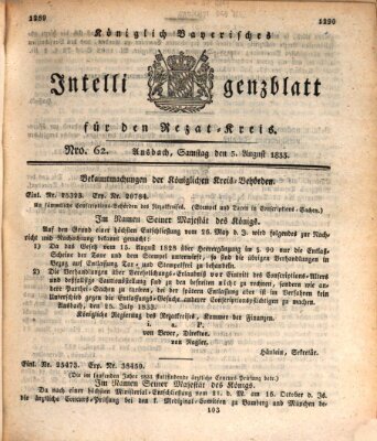 Königlich Bayerisches Intelligenzblatt für den Rezat-Kreis (Ansbacher Intelligenz-Zeitung) Samstag 3. August 1833