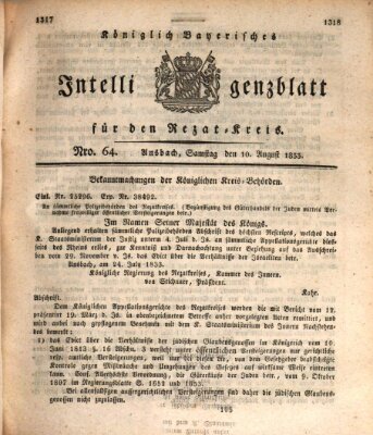 Königlich Bayerisches Intelligenzblatt für den Rezat-Kreis (Ansbacher Intelligenz-Zeitung) Samstag 10. August 1833