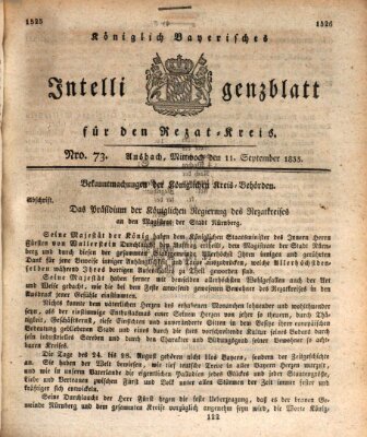 Königlich Bayerisches Intelligenzblatt für den Rezat-Kreis (Ansbacher Intelligenz-Zeitung) Mittwoch 11. September 1833