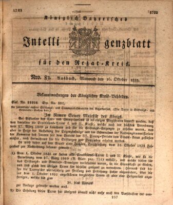 Königlich Bayerisches Intelligenzblatt für den Rezat-Kreis (Ansbacher Intelligenz-Zeitung) Mittwoch 16. Oktober 1833