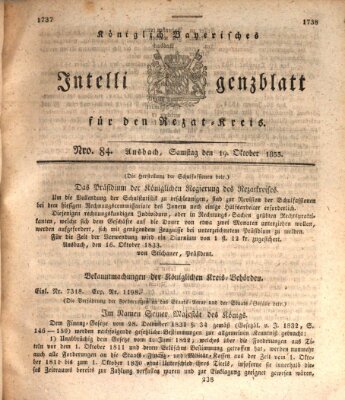 Königlich Bayerisches Intelligenzblatt für den Rezat-Kreis (Ansbacher Intelligenz-Zeitung) Samstag 19. Oktober 1833