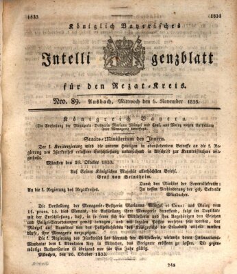 Königlich Bayerisches Intelligenzblatt für den Rezat-Kreis (Ansbacher Intelligenz-Zeitung) Mittwoch 6. November 1833