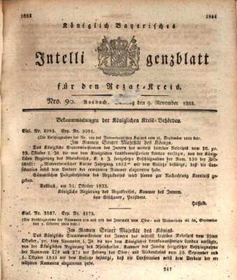 Königlich Bayerisches Intelligenzblatt für den Rezat-Kreis (Ansbacher Intelligenz-Zeitung) Samstag 9. November 1833