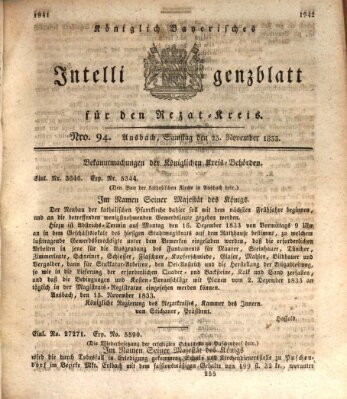 Königlich Bayerisches Intelligenzblatt für den Rezat-Kreis (Ansbacher Intelligenz-Zeitung) Samstag 23. November 1833