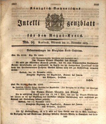 Königlich Bayerisches Intelligenzblatt für den Rezat-Kreis (Ansbacher Intelligenz-Zeitung) Mittwoch 27. November 1833