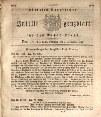 Königlich Bayerisches Intelligenzblatt für den Rezat-Kreis (Ansbacher Intelligenz-Zeitung) Mittwoch 4. Dezember 1833