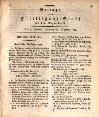 Königlich Bayerisches Intelligenzblatt für den Rezat-Kreis (Ansbacher Intelligenz-Zeitung) Mittwoch 16. Januar 1833