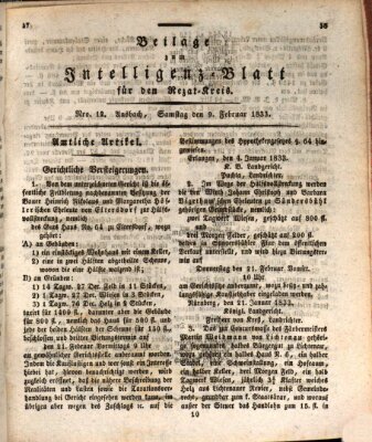 Königlich Bayerisches Intelligenzblatt für den Rezat-Kreis (Ansbacher Intelligenz-Zeitung) Samstag 9. Februar 1833