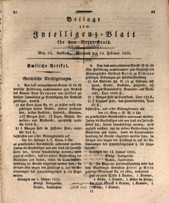 Königlich Bayerisches Intelligenzblatt für den Rezat-Kreis (Ansbacher Intelligenz-Zeitung) Mittwoch 13. Februar 1833