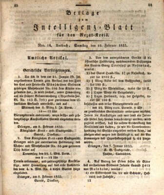 Königlich Bayerisches Intelligenzblatt für den Rezat-Kreis (Ansbacher Intelligenz-Zeitung) Samstag 16. Februar 1833