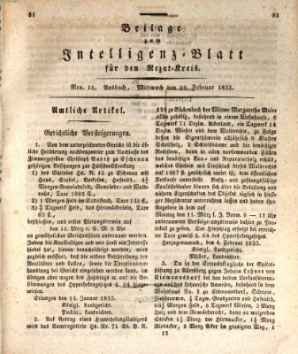 Königlich Bayerisches Intelligenzblatt für den Rezat-Kreis (Ansbacher Intelligenz-Zeitung) Mittwoch 20. Februar 1833