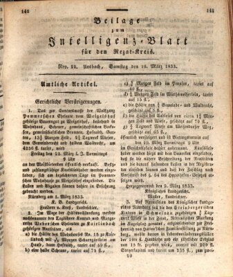 Königlich Bayerisches Intelligenzblatt für den Rezat-Kreis (Ansbacher Intelligenz-Zeitung) Samstag 16. März 1833