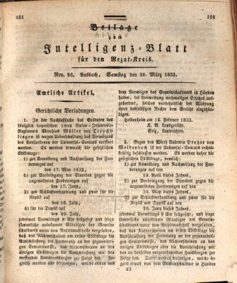 Königlich Bayerisches Intelligenzblatt für den Rezat-Kreis (Ansbacher Intelligenz-Zeitung) Samstag 30. März 1833