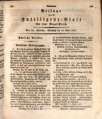 Königlich Bayerisches Intelligenzblatt für den Rezat-Kreis (Ansbacher Intelligenz-Zeitung) Mittwoch 24. April 1833