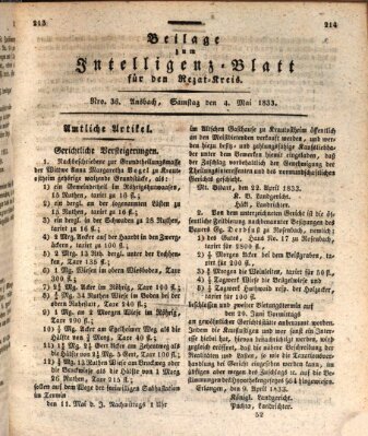 Königlich Bayerisches Intelligenzblatt für den Rezat-Kreis (Ansbacher Intelligenz-Zeitung) Samstag 4. Mai 1833