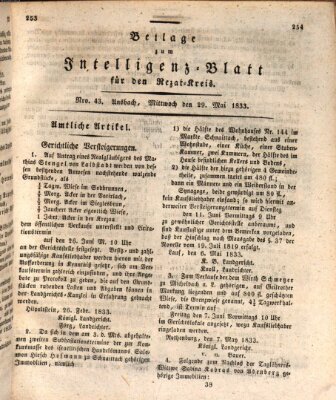 Königlich Bayerisches Intelligenzblatt für den Rezat-Kreis (Ansbacher Intelligenz-Zeitung) Mittwoch 29. Mai 1833