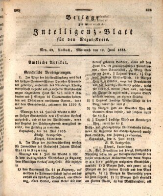 Königlich Bayerisches Intelligenzblatt für den Rezat-Kreis (Ansbacher Intelligenz-Zeitung) Mittwoch 19. Juni 1833