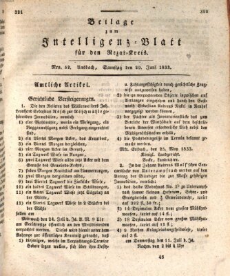 Königlich Bayerisches Intelligenzblatt für den Rezat-Kreis (Ansbacher Intelligenz-Zeitung) Samstag 29. Juni 1833