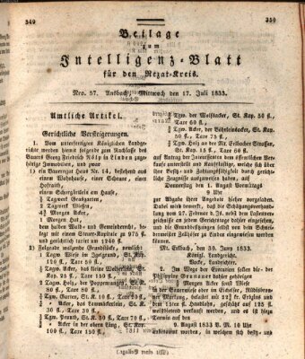 Königlich Bayerisches Intelligenzblatt für den Rezat-Kreis (Ansbacher Intelligenz-Zeitung) Mittwoch 17. Juli 1833