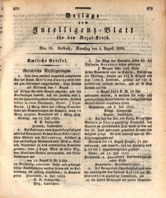 Königlich Bayerisches Intelligenzblatt für den Rezat-Kreis (Ansbacher Intelligenz-Zeitung) Samstag 3. August 1833