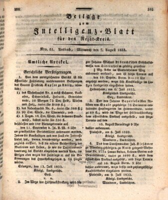 Königlich Bayerisches Intelligenzblatt für den Rezat-Kreis (Ansbacher Intelligenz-Zeitung) Mittwoch 7. August 1833