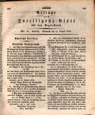 Königlich Bayerisches Intelligenzblatt für den Rezat-Kreis (Ansbacher Intelligenz-Zeitung) Mittwoch 14. August 1833