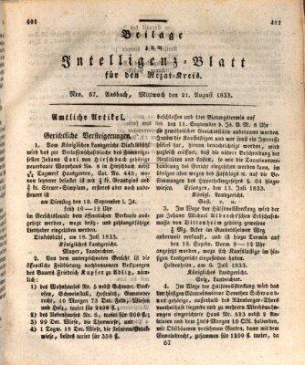 Königlich Bayerisches Intelligenzblatt für den Rezat-Kreis (Ansbacher Intelligenz-Zeitung) Mittwoch 21. August 1833