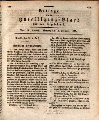 Königlich Bayerisches Intelligenzblatt für den Rezat-Kreis (Ansbacher Intelligenz-Zeitung) Samstag 14. September 1833